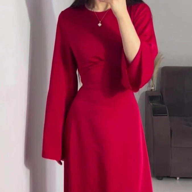 Abaya cintrée à la taille, abaya unie à bretelles (UKMA106)