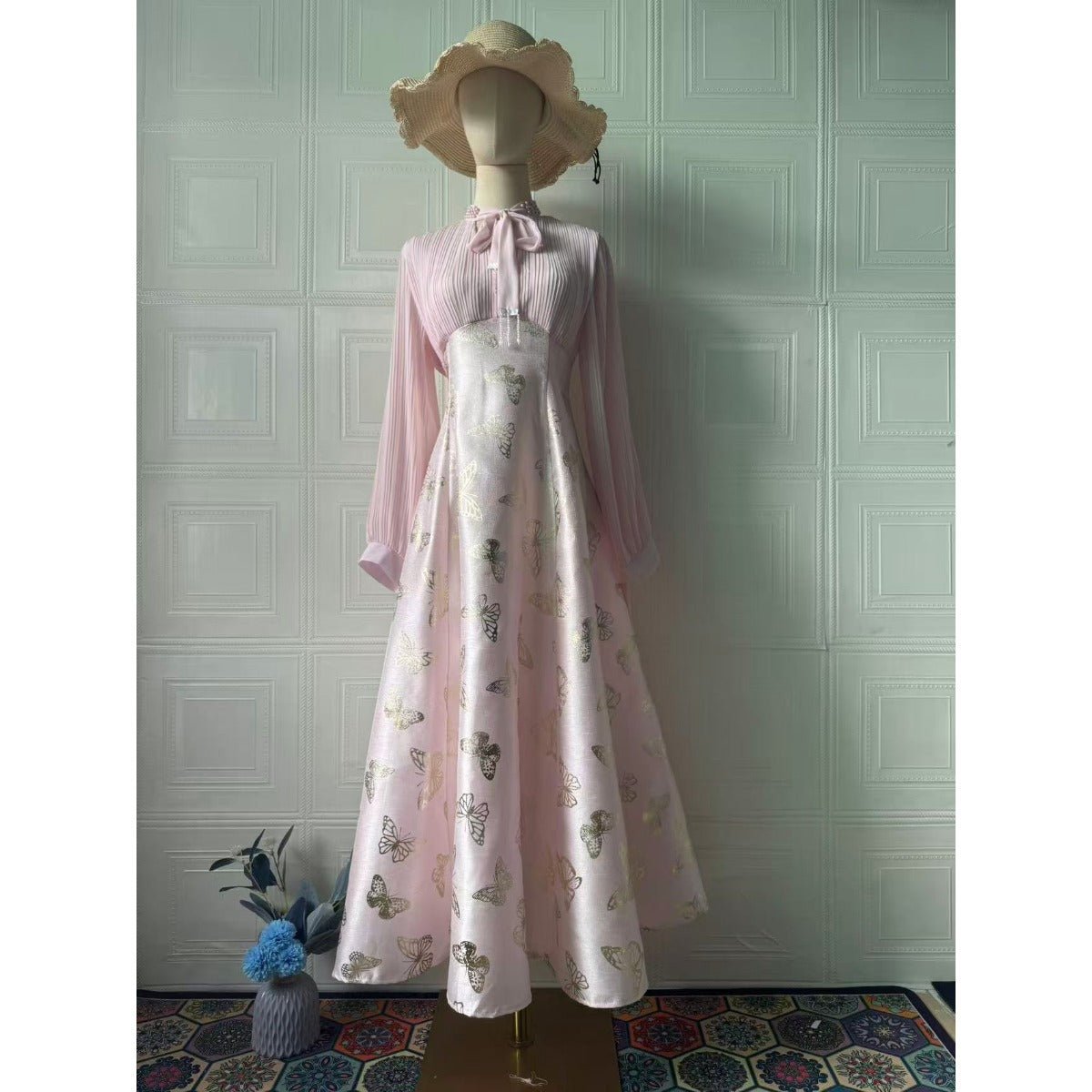 Robe Maxi Élégante à Manches Longues, Abaya à Motif Papillon / Robe Longue (MA219)