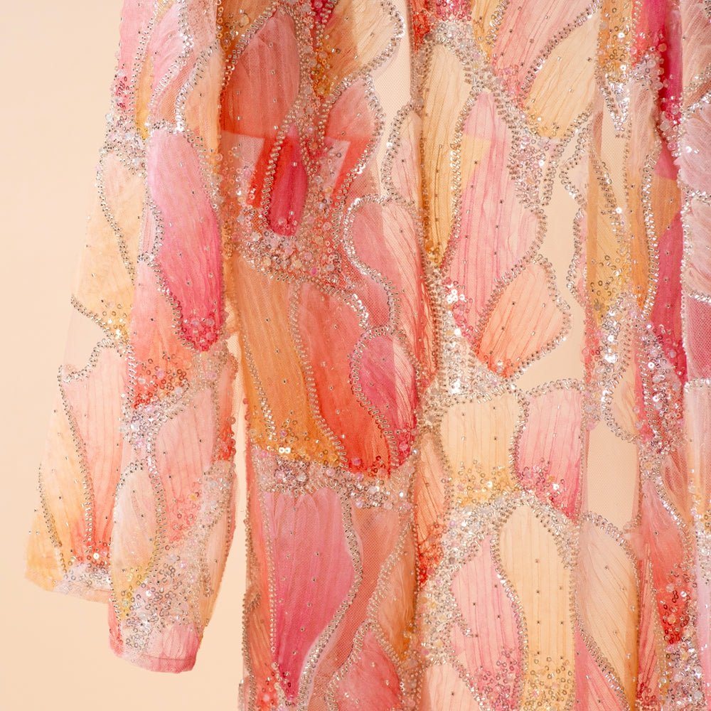 Abaya Ouverte Brodée Main Petal Glow — Collection Secret Garden (MOA295)