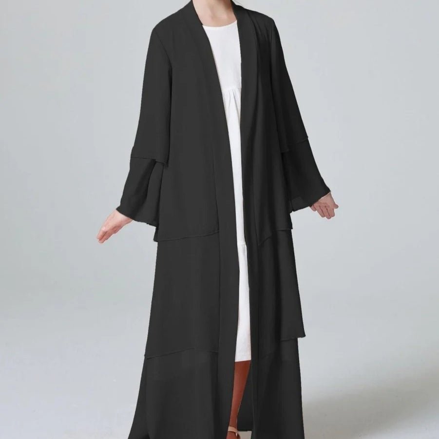 Abaya ouverte en mousseline unie 3 couches pour fillettes (MKG009)