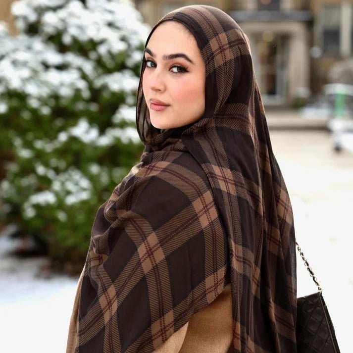 Écharpe Hijab à Motif Tartan et Pied-de-poule (MH213)