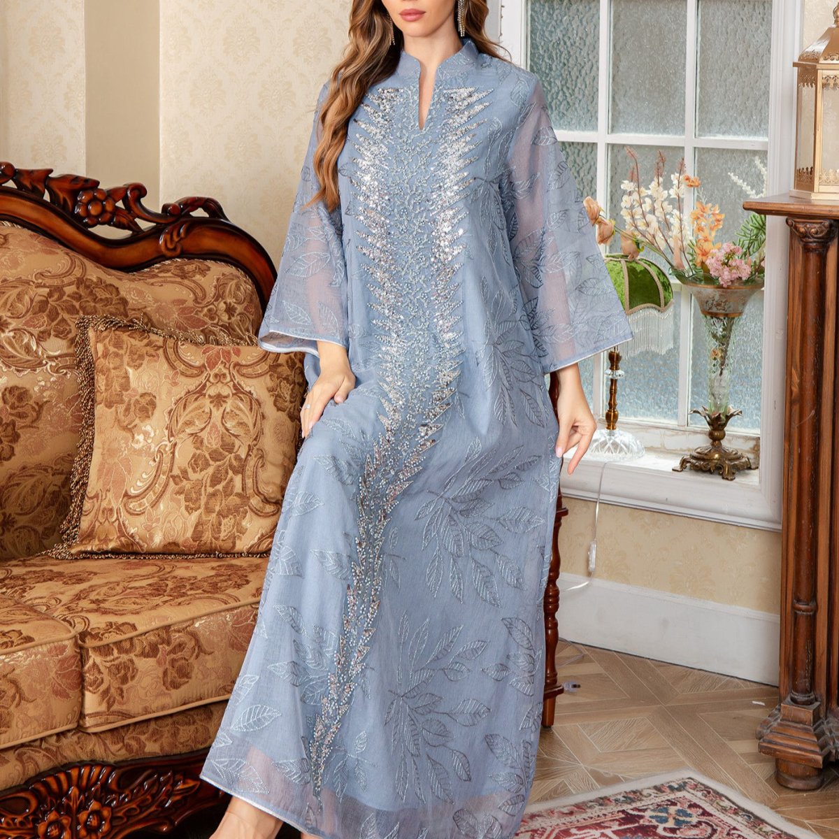 Abaya en Mesh Brodée de Sequins (MA415)