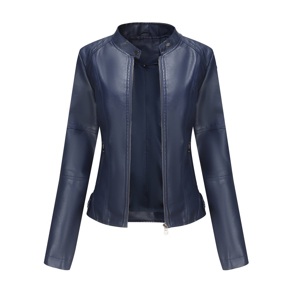 Veste Motard Ajustée | Blouson Motard en Cuir Synthétique à Col Montant (MS246)