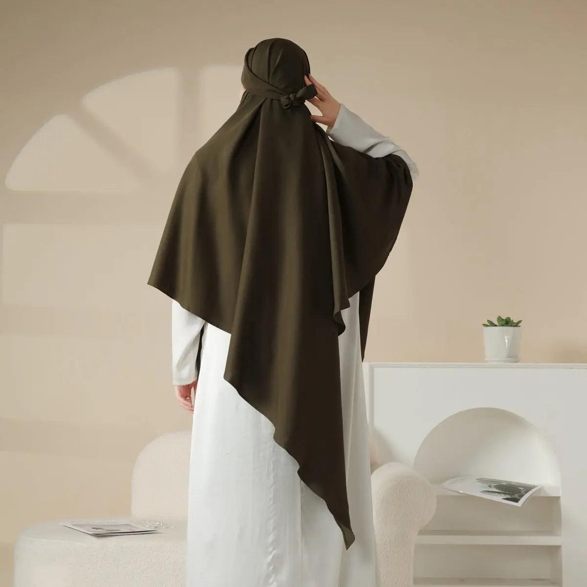 MK001 Niqab attaché - Khimar uni en Nida à 1 couche