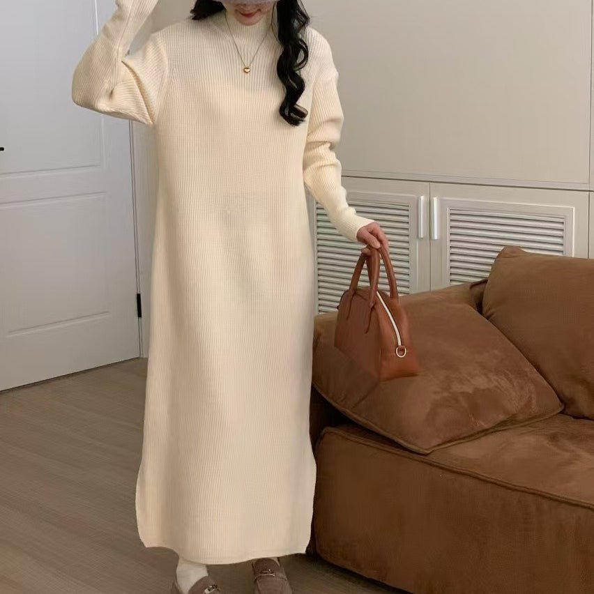 Robe maxi en maille côtelée à col montant (MS158)