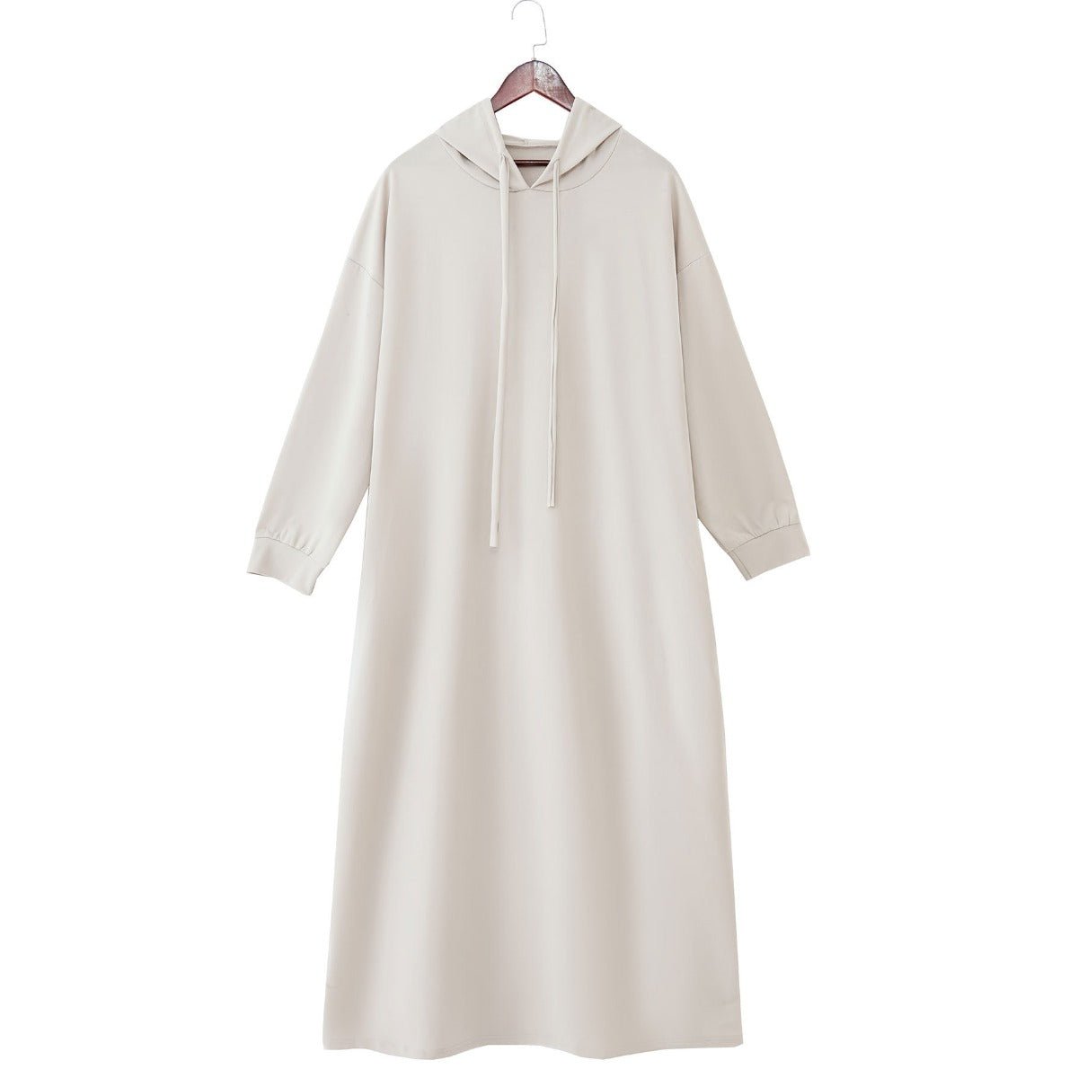 Robe Décontractée à Capuche avec Poche, Couleur Unie - Robe d'Intérieur Pudique à Manches Longues avec Capuche à Cordon (MA282)