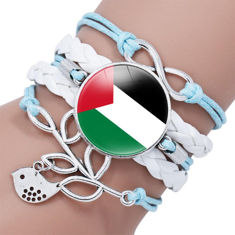 Bracelet multicouche motif keffieh drapeau palestinien avec pierres fines "time", "love" & ∞ (MAC080)