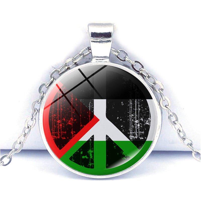 MAC076 Collier pendentif Time Gem Keffieh Palestine Paix Anti-Guerre