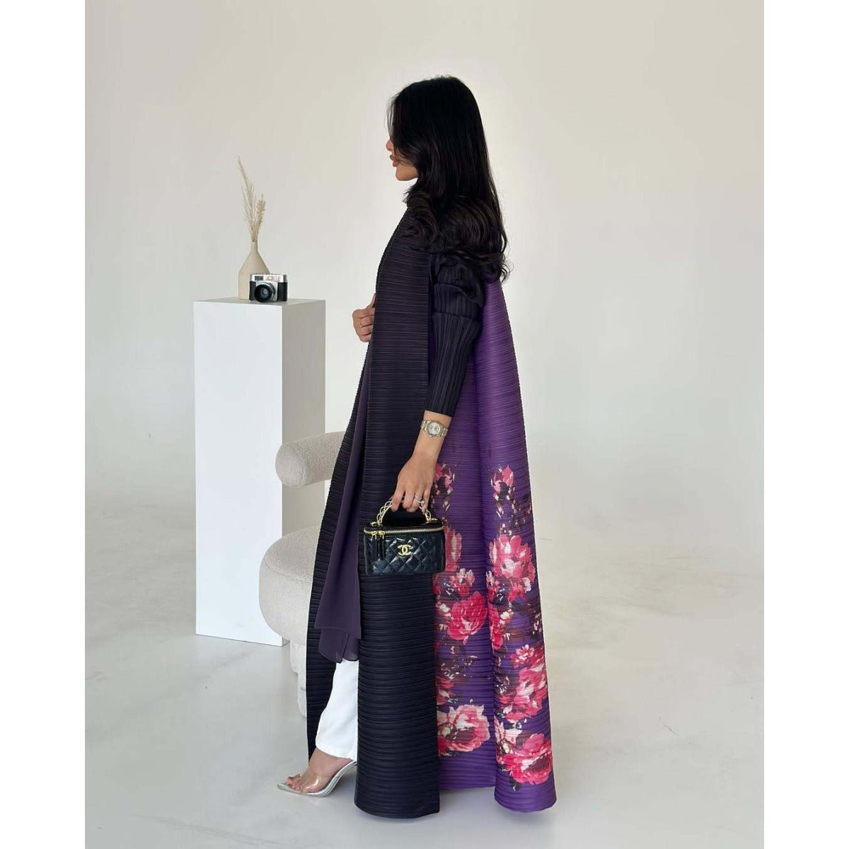 Trench-coat Musulman à Imprimé Floral - Veste Cape Robe Modeste pour la Ville (MOA212)