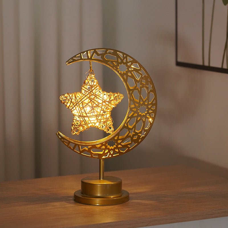 Lanterne Ramadan Étoile et Croissant en Fer, Bougeoir Décoratif de Fête (MAC399)