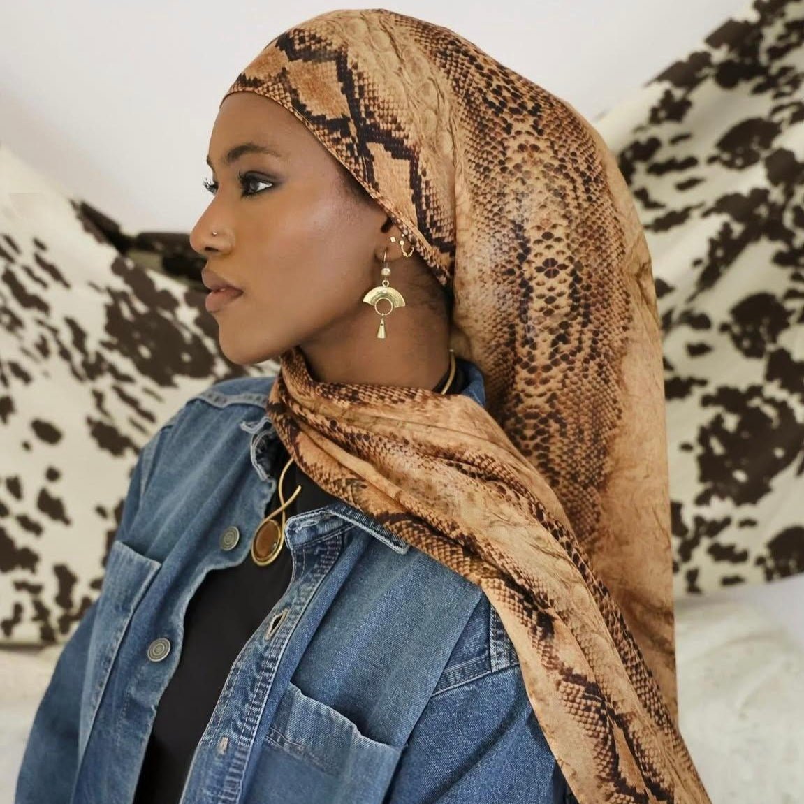 Écharpe Hijab en Coton Imprimé | Foulard Long Doux et Respirant (MH201)