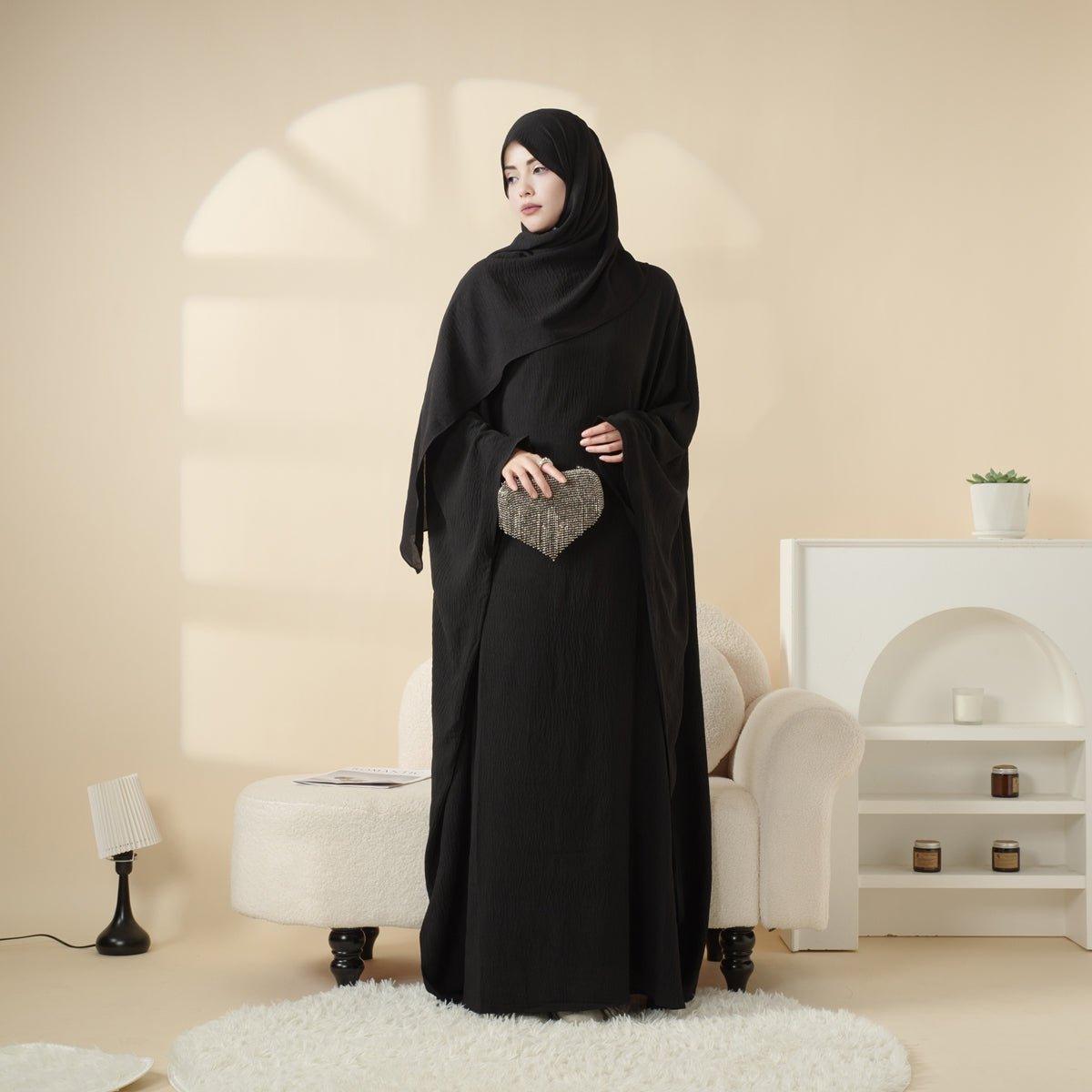 Abaya unie à manches papillon (MA048)