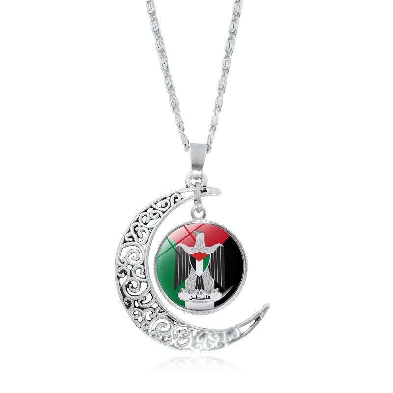 MAC077 Collier pendentif Lune évidée en argent, keffiyeh polyvalent pour femme