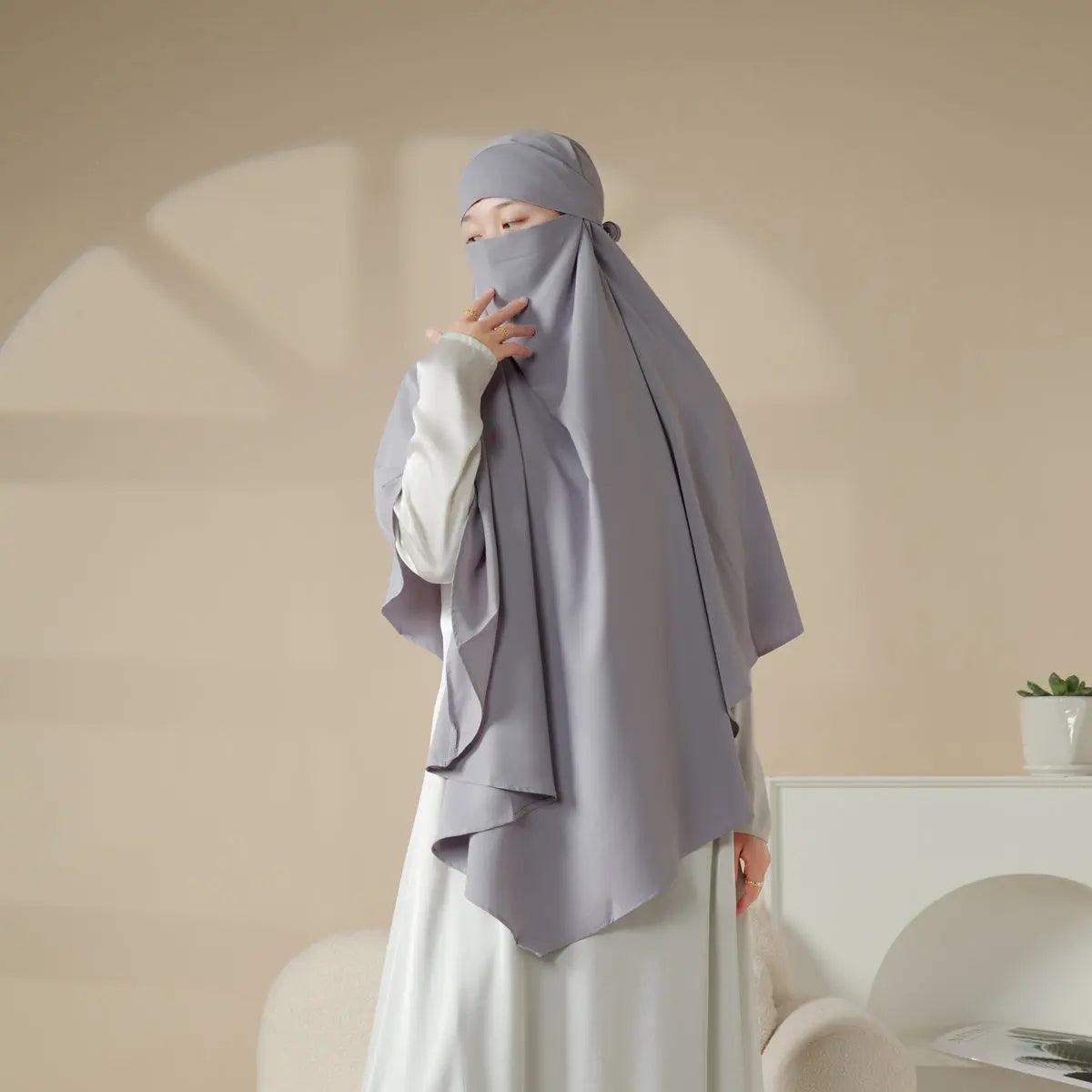 MK001 Niqab attaché - Khimar uni en Nida à 1 couche