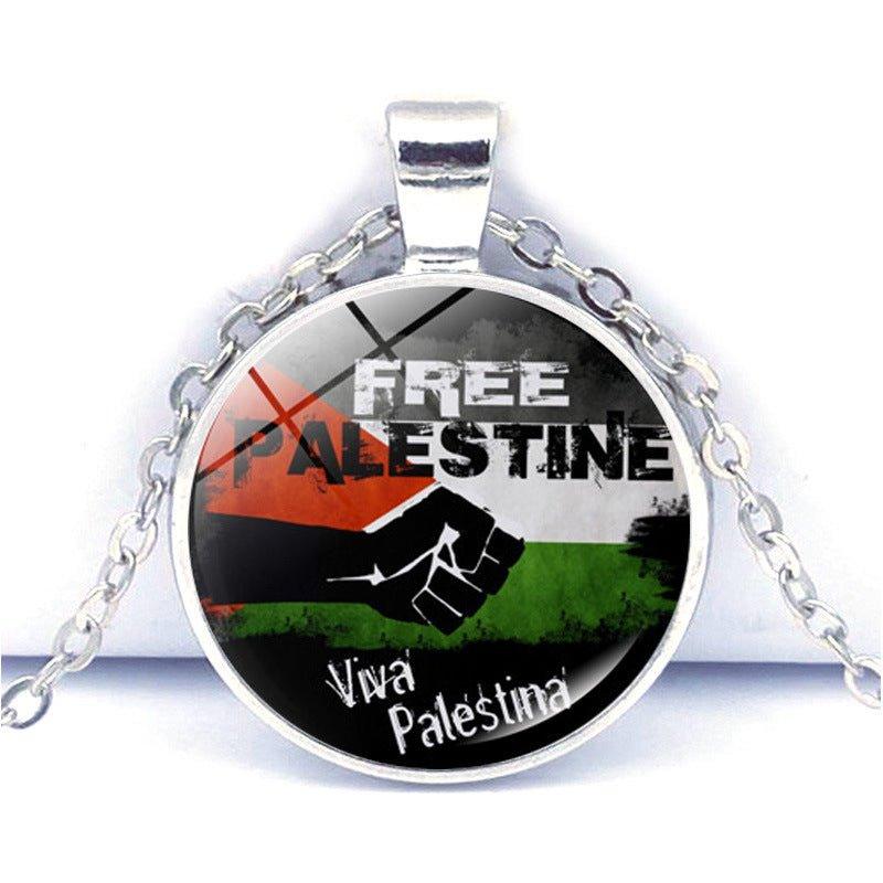 MAC076 Collier pendentif Time Gem Keffieh Palestine Paix Anti-Guerre