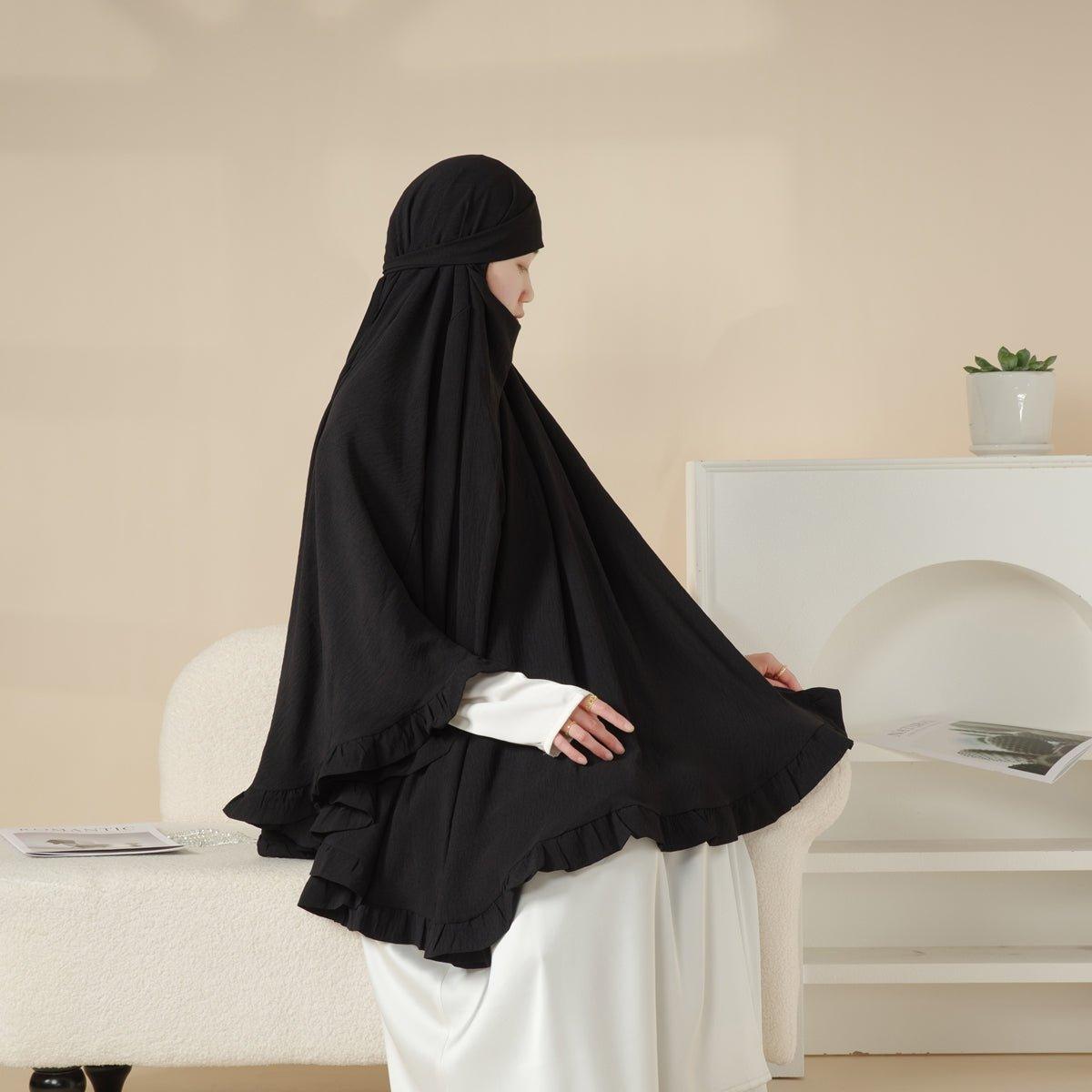 MK019 Khimar long à volants uni avec élastique