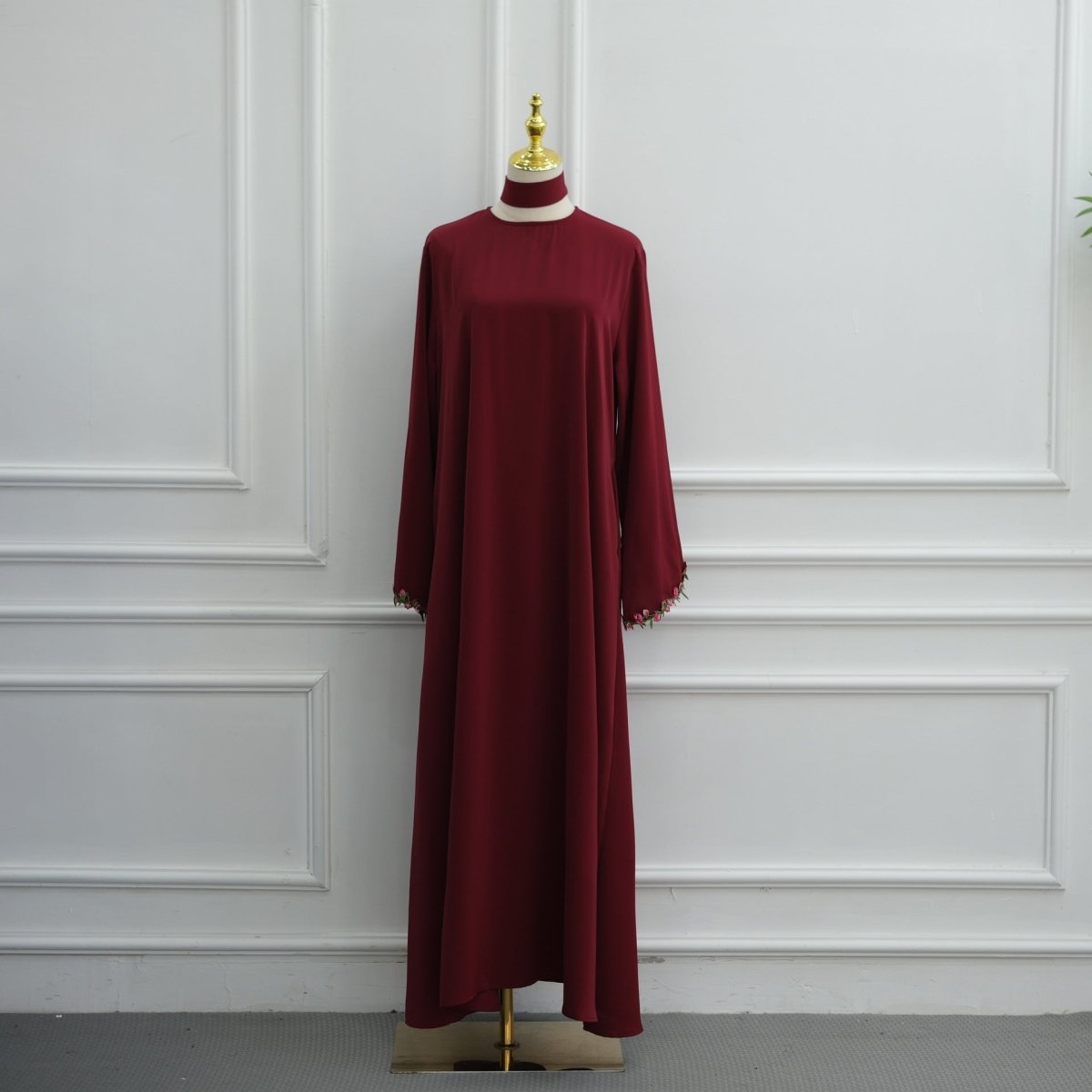 Robe Maxi à Bourgeon de Rose Brodé et Bordure Diagonale(MA455)