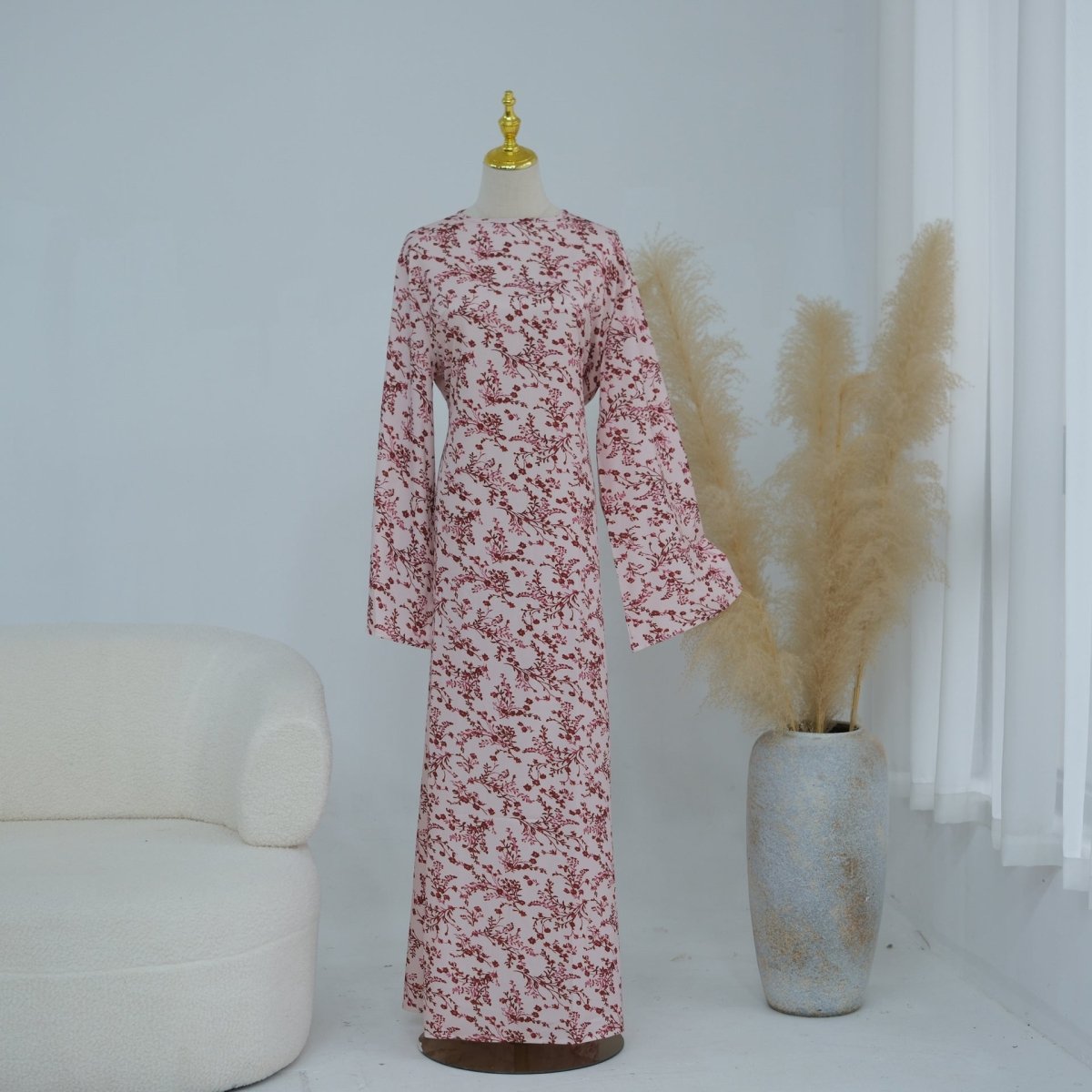 Robe Maxi à Manches Évasées et Motif Floral (MS490)