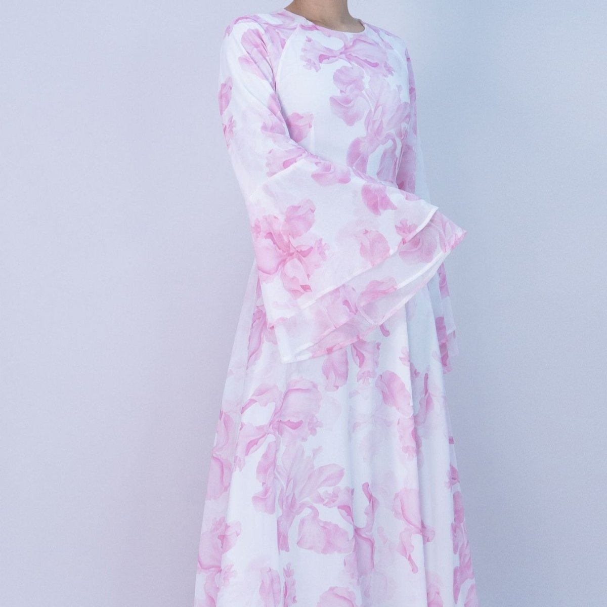 Abaya en mousseline imprimée Blossom | Abaya à manches évasées (MA149)