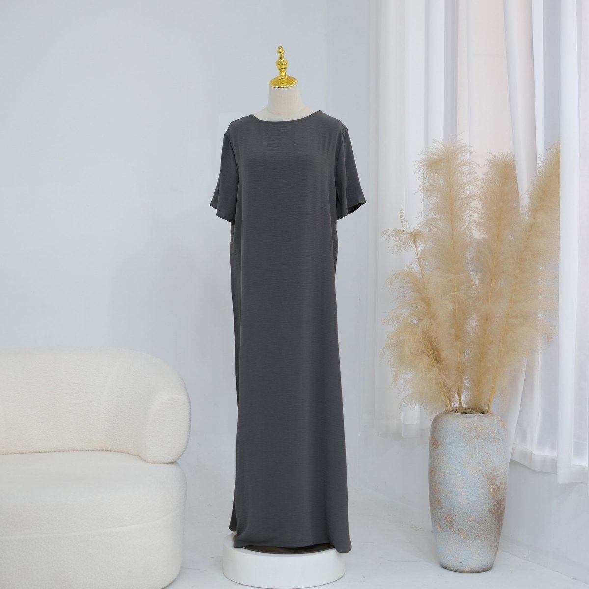 Robe Basique Froissée en Soie Glacée (MA392)