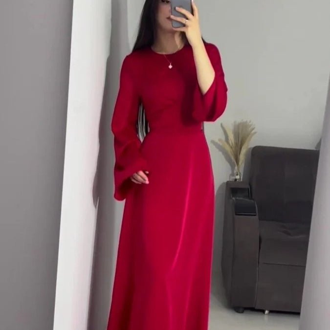 Abaya cintrée à la taille, abaya unie à bretelles (UKMA106)