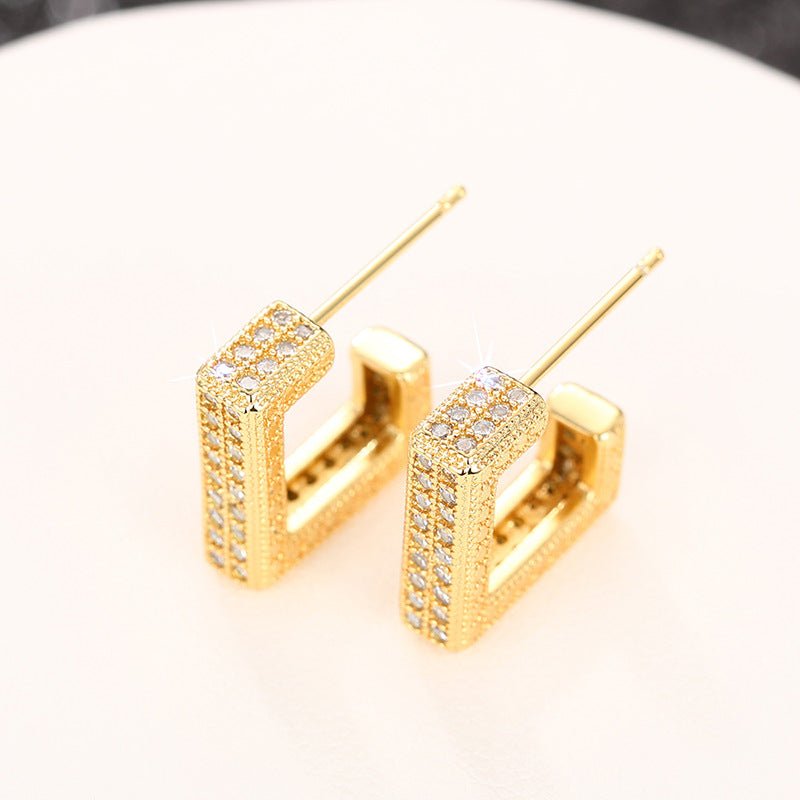 Boucles d'oreilles géométriques haut de gamme, micro-pavées de diamants ultra-brillants (MAC190)