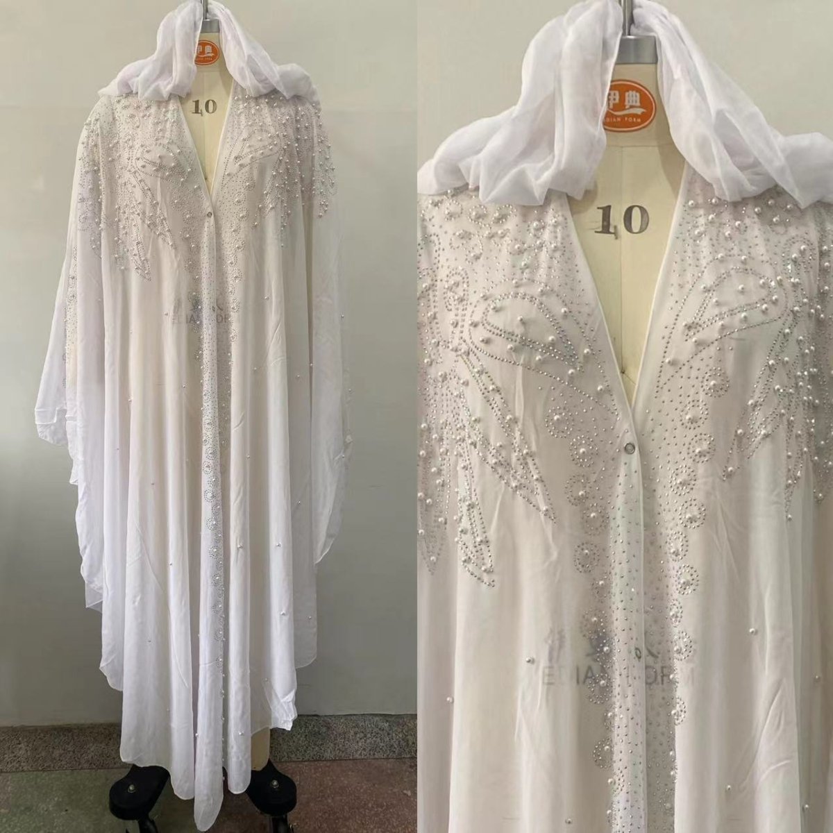 Cape Abaya à capuche ornée de cristaux et de perles (MA366)