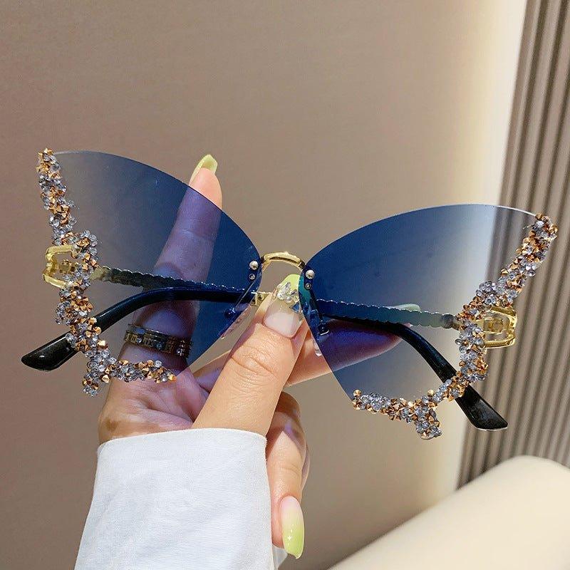 Lunettes de soleil MAC116 grande monture haut de gamme sertie de strass papillon anti-UV