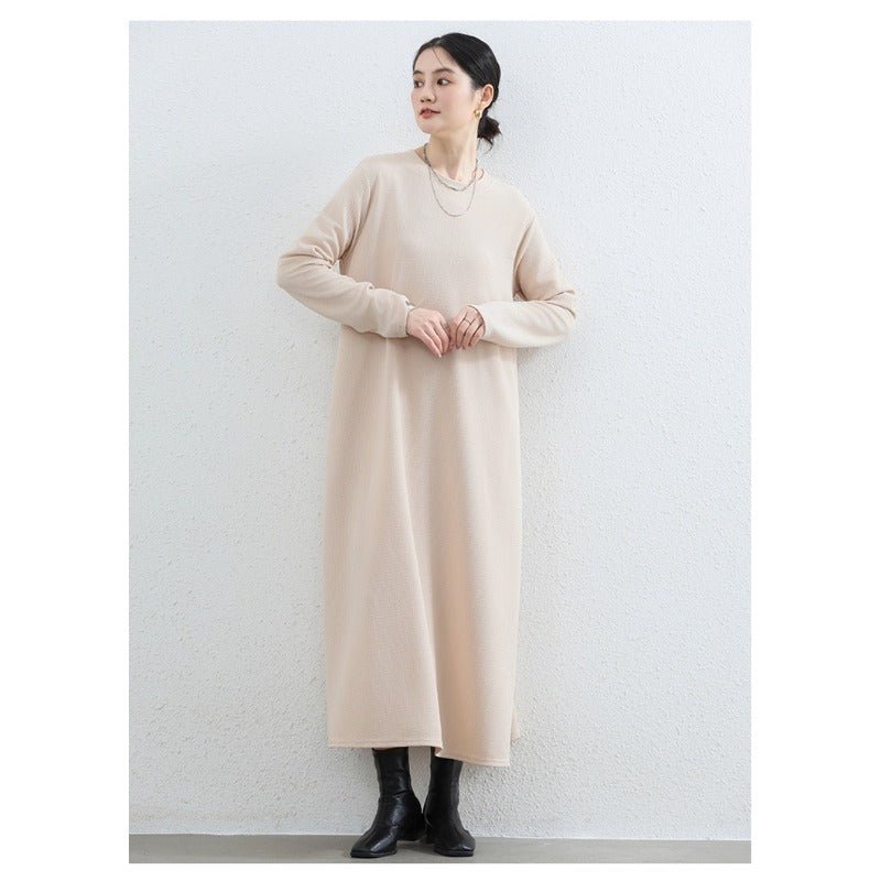 Robe Maxi Trapèze Élégante à Col Rond - Abaya Unie Modeste avec Poches (MA310)