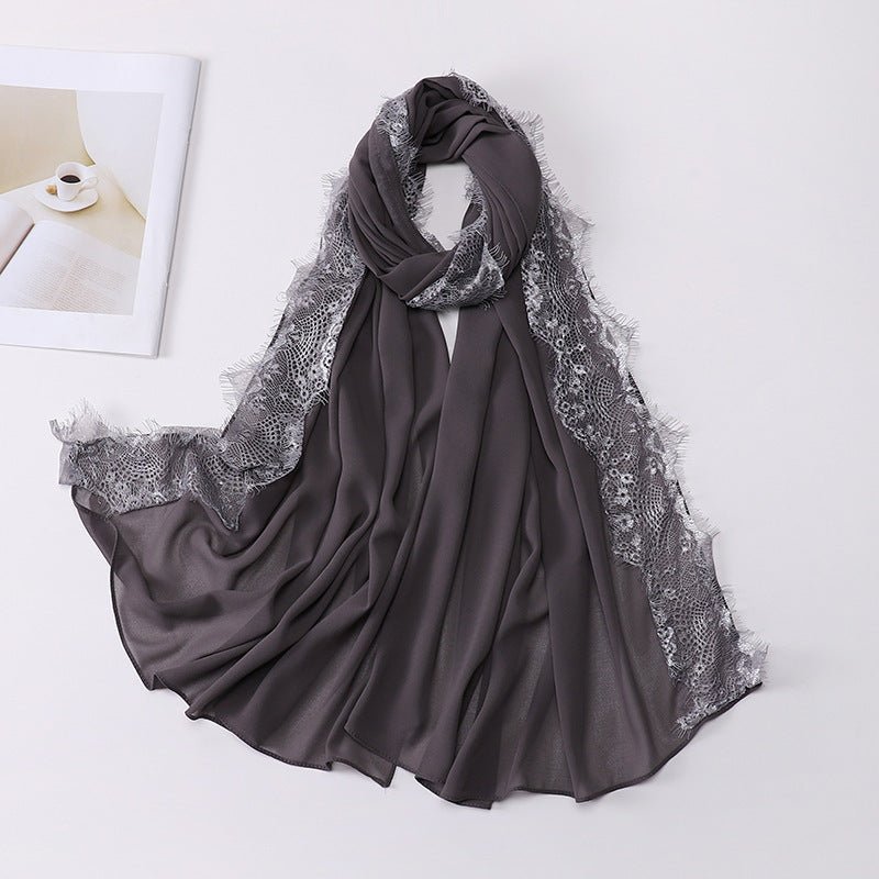 Hijab en mousseline avec perles et bordure en dentelle (MH218)