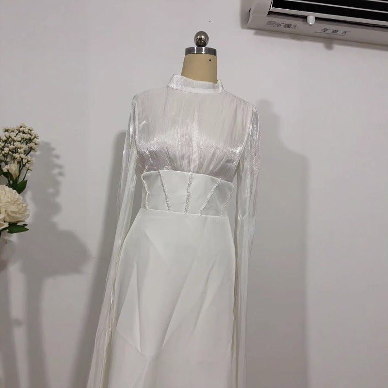 Robe Abaya élégante en satin de soie à manches amples | Robe longue modeste taille haute avec détail de bretelle dos (MA295)
