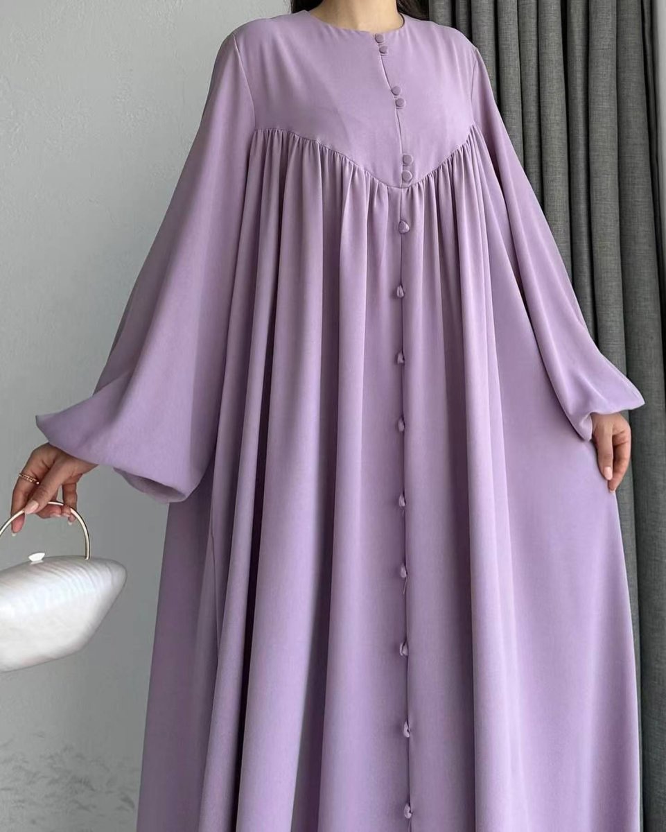 Abaya Musulmane Ample à Manches Fluides et Boutonnée (MA174)