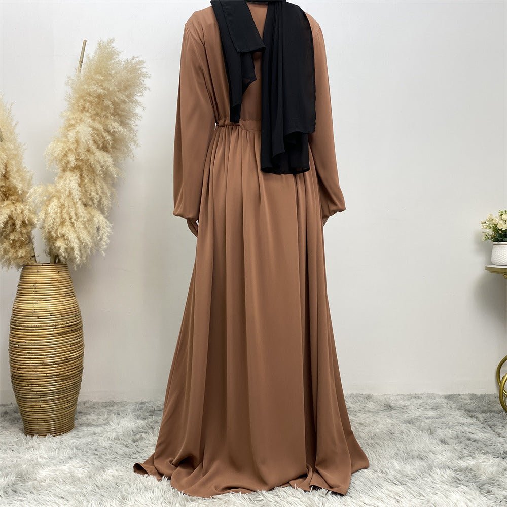 Abaya Ample Modeste pour Musulmane, Manches Extensibles, Fermeture Éclair Frontale, Coupe Trapèze (MA175)