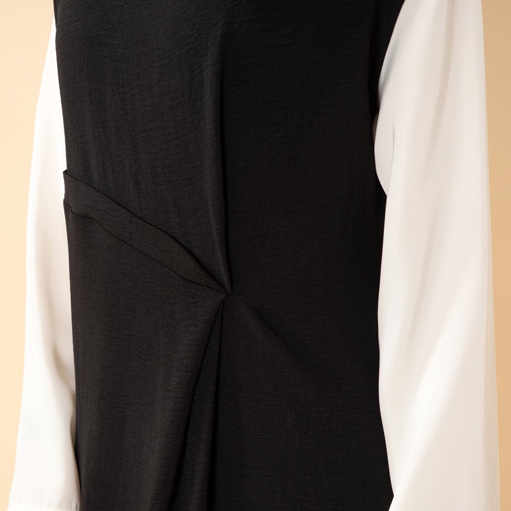 Robe Maxi sans Manches en Crêpe avec Plis à la Taille et Fermeture Éclair au Dos (MS436)