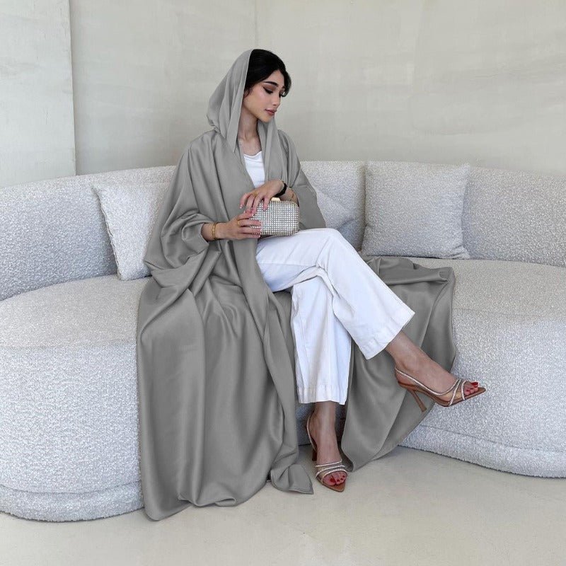 Robe Abaya à Manches Chauve-Souris Douces | Robe Cardigan en Satin à Col en V (MOA224)