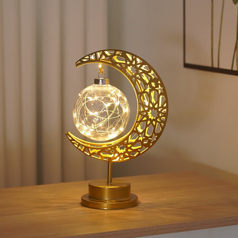 Lanterne Ramadan Étoile et Croissant en Fer, Bougeoir Décoratif de Fête (MAC399)
