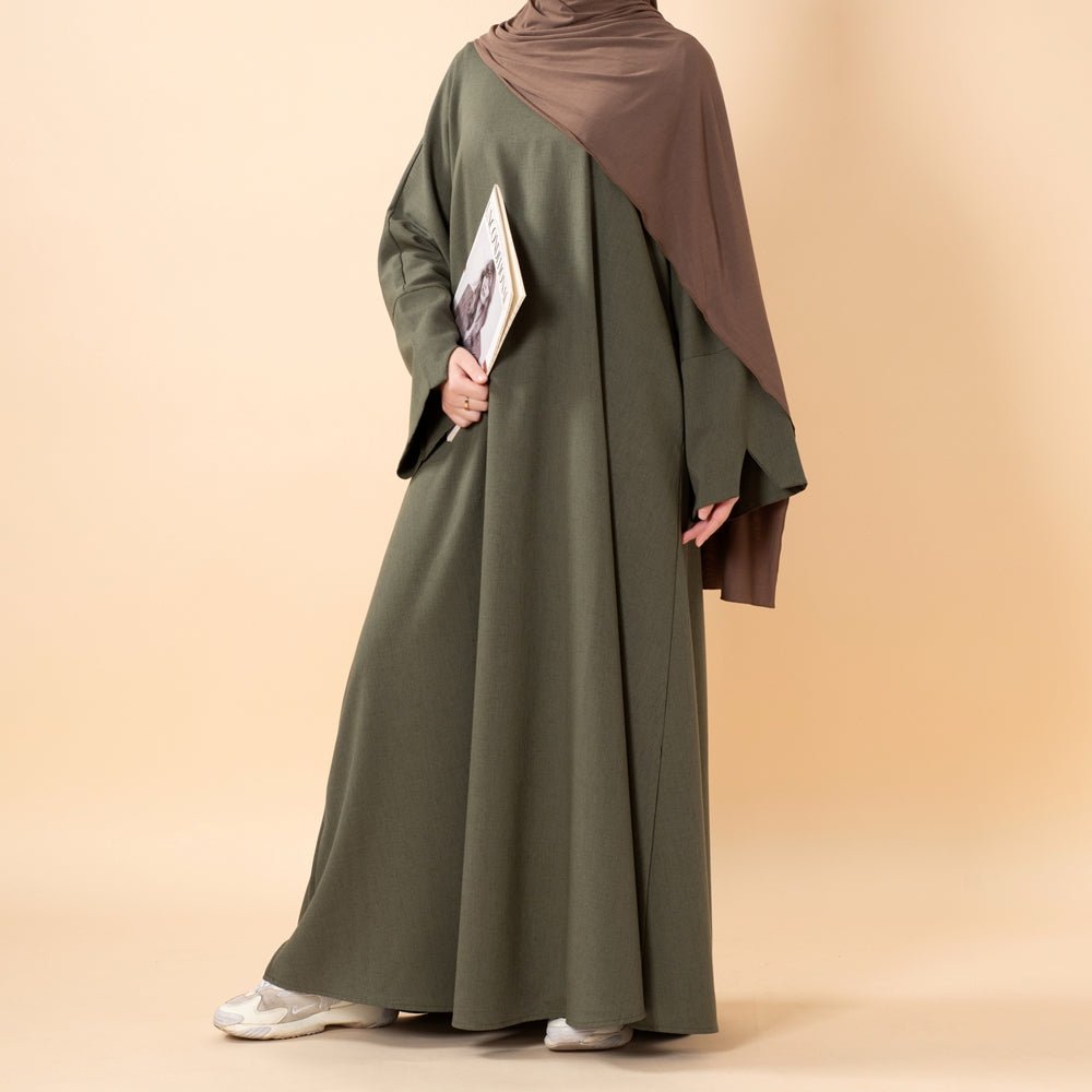 Abaya pull effet lin premium avec poches (MA341)