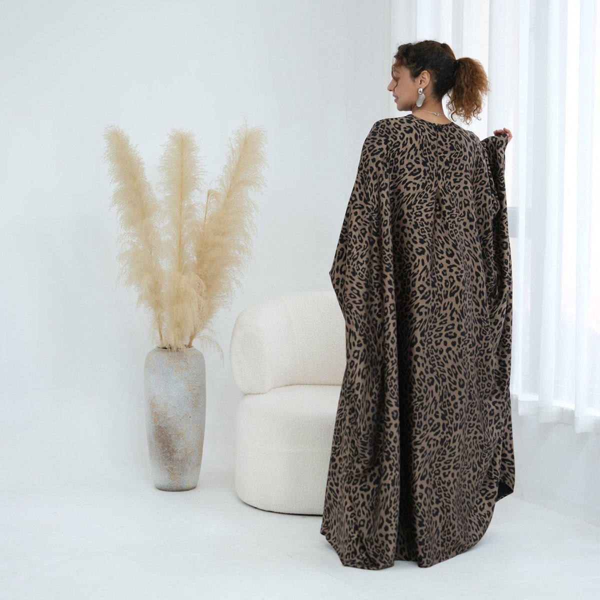 Robe Maxi Imprimé Léopard à Manches Chauve-Souris (MA450)