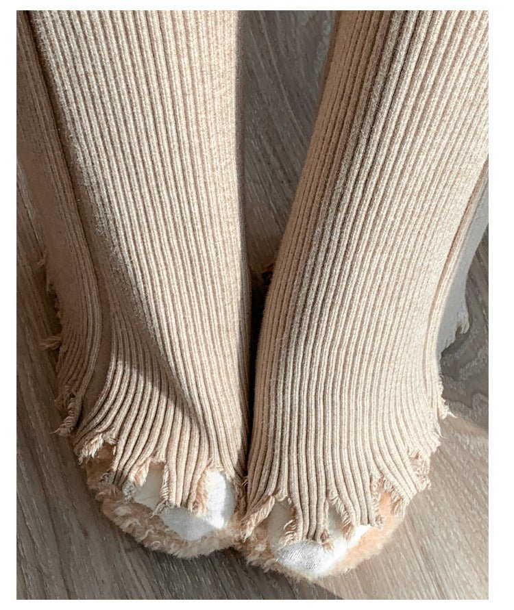 Pantalon large en maille côtelée effet effiloché | Pantalon évasé taille haute à cordon de serrage (MS164)