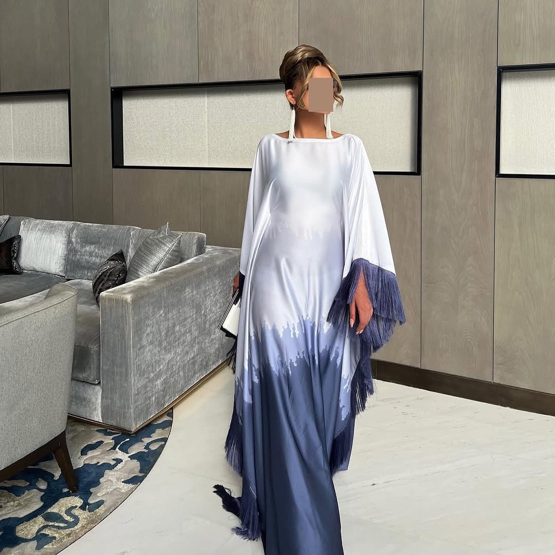 Abaya Ombre Élégante | Robe Abaya à Imprimé Dégradé et Franges (MA179)
