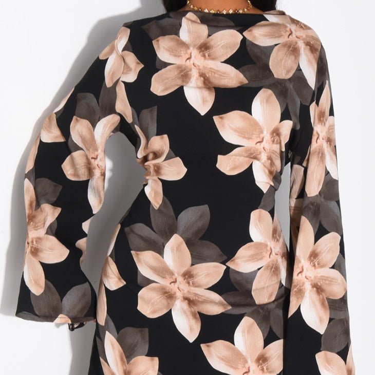 Robe Maxi Froissée Délavée à Imprimé Floral (MS437)