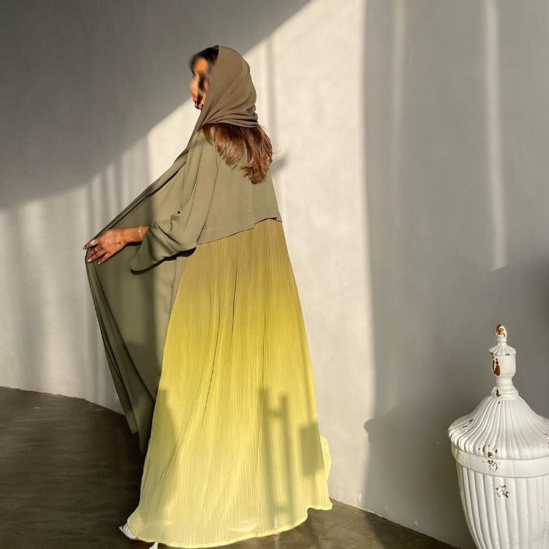 Robe Abaya Plissée Élégante à Dégradé | Robe Longue en Mousseline Pudique pour Femme Musulmane (MOA223)
