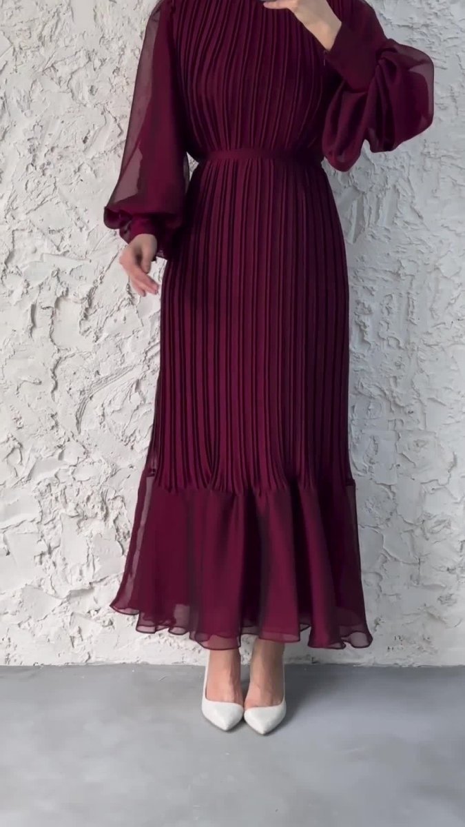 Robe Abaya élégante et légère à jupe longue texturée et manches bouffantes (MA201)