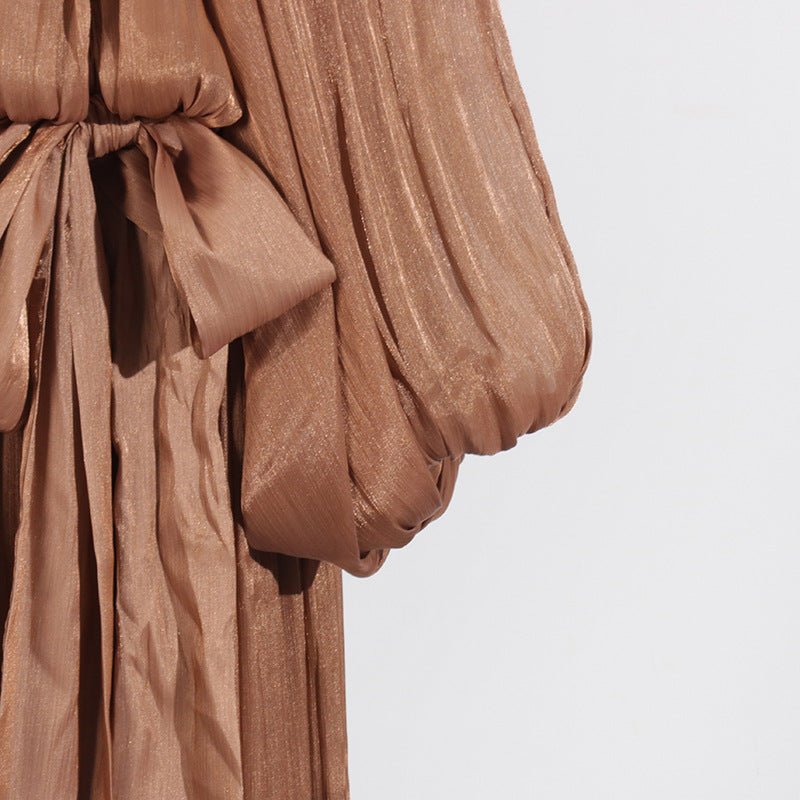 Robe Maxi à Manches Ballon et Col Noué (MS303)
