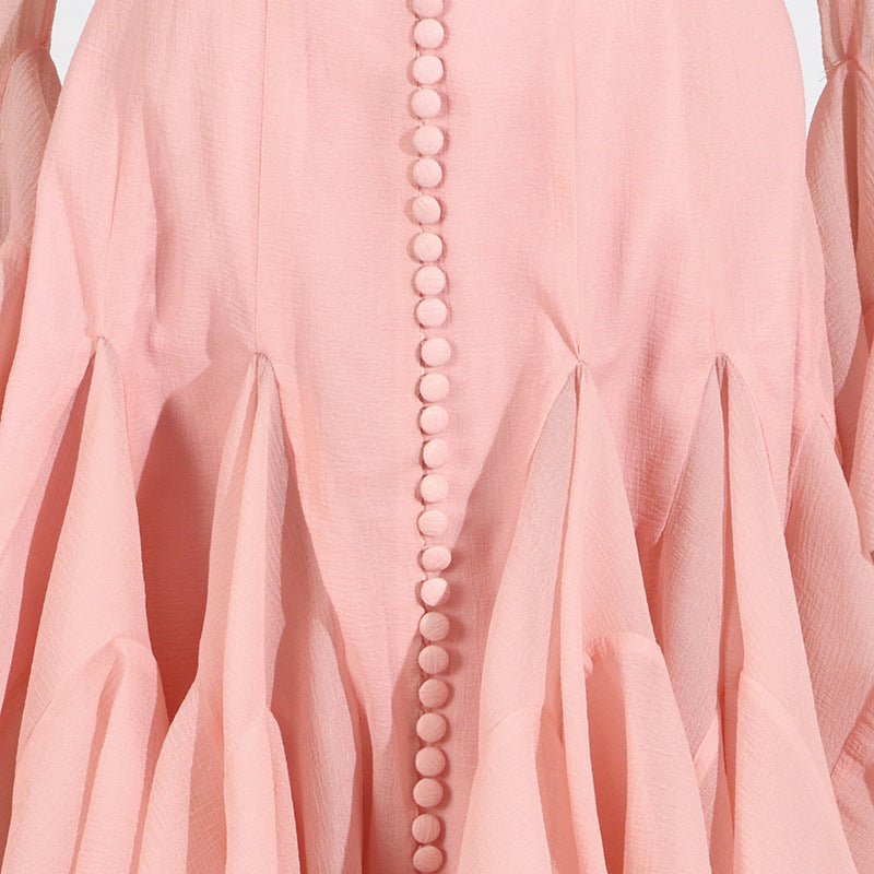 Robe à ourlet volanté avec manches transparentes (MS304)