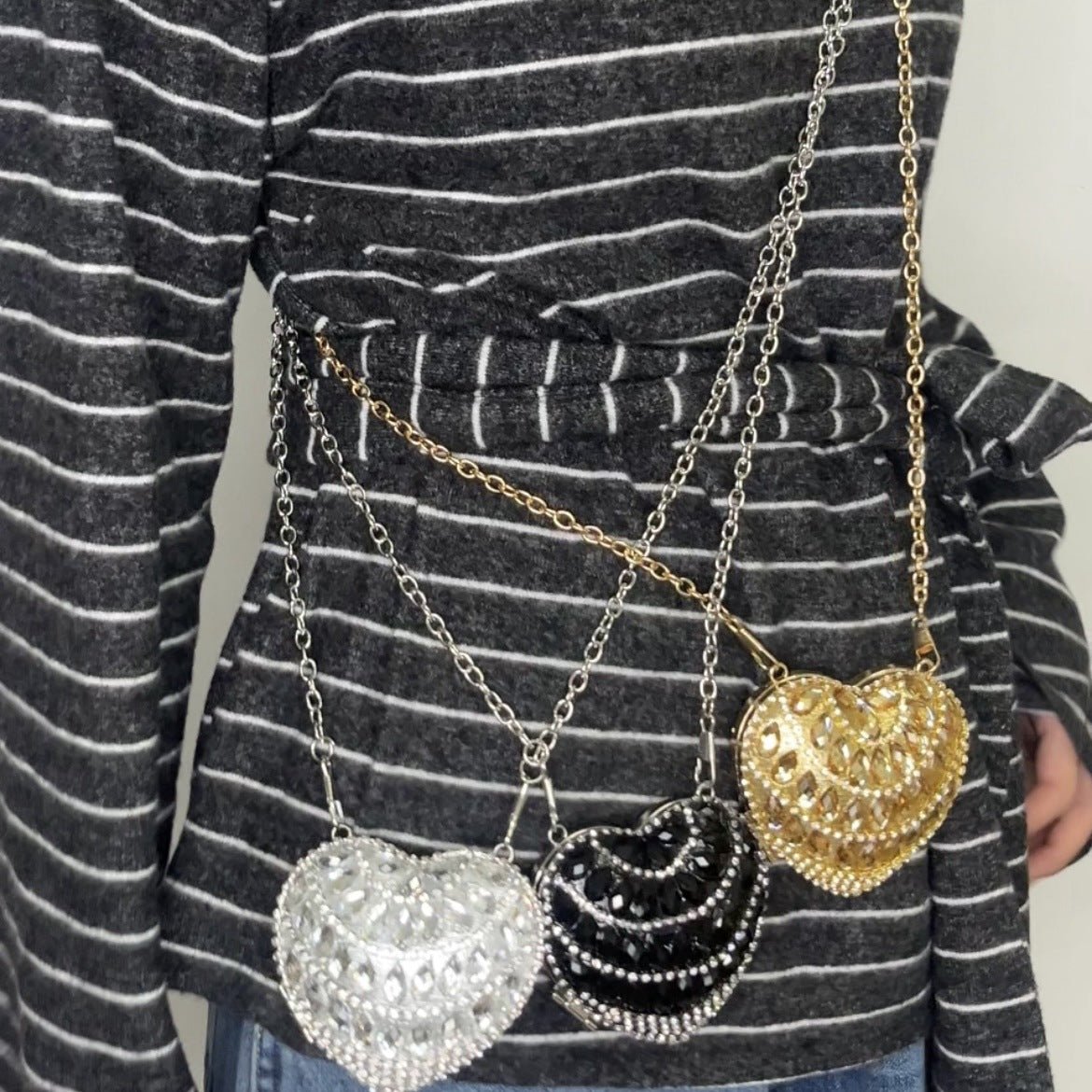 Sac bandoulière étincelant en forme de cœur – Mini sac à main orné de strass pour un glam au quotidien (MAC279)
