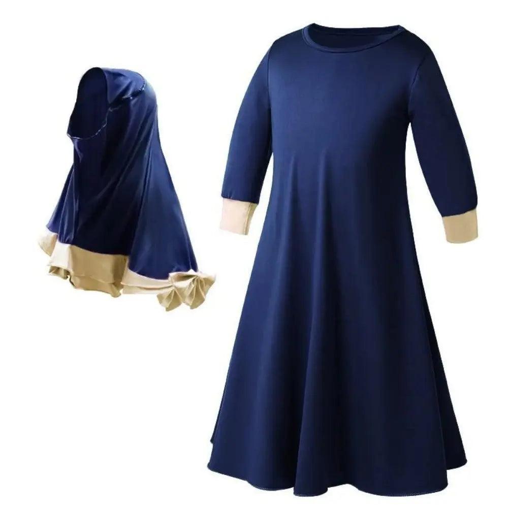 MJ011 Robe en dentelle colorée à manches longues avec foulard nœud assorti pour enfant