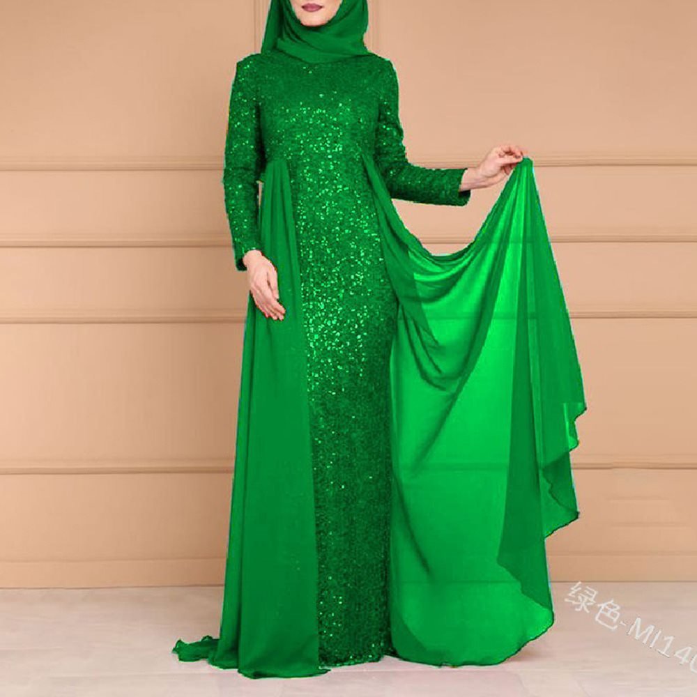Robe longue à sequins, manches longues, coupe ajustée (MS235)