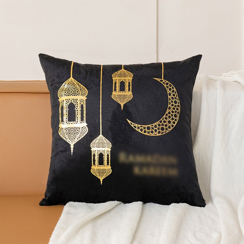 Housse de coussin en peluche courte avec impression à chaud "Eid Moon" (MR076)