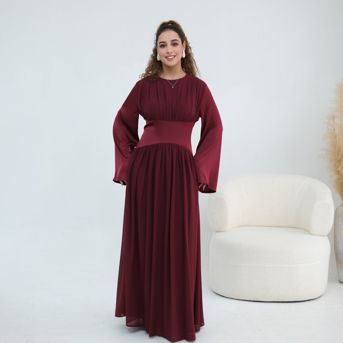 Robe Maxi Manches Évasées en Mousseline(MS498)